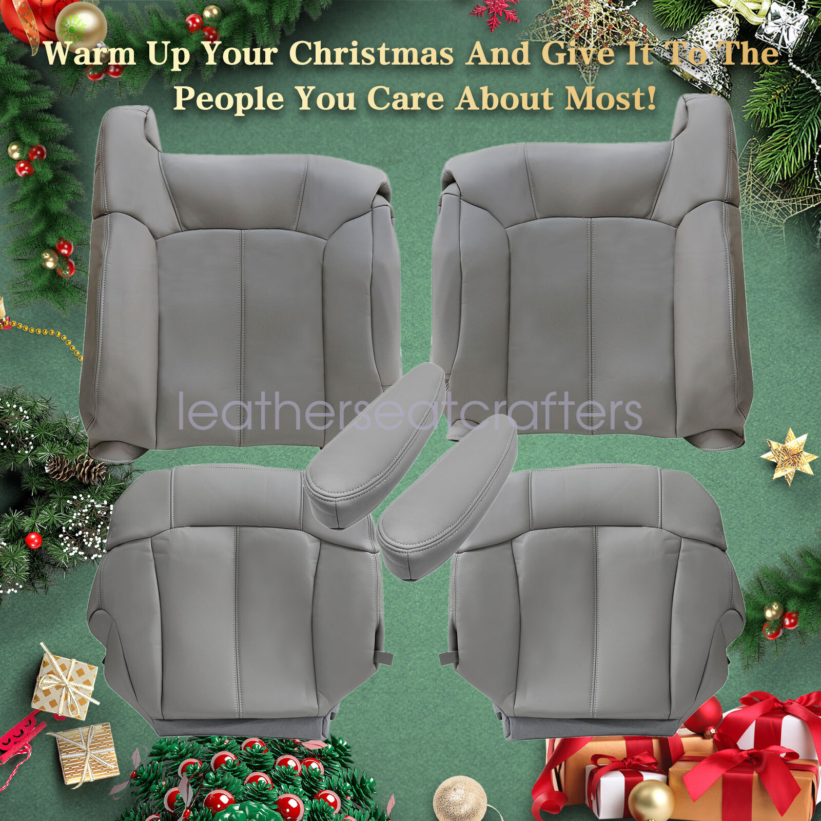 1999-2002 Chevy Silverado Pewter Gray Leather Seat & Armrest Covers
