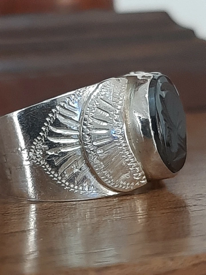 ANELLO ARGENTO 925 SIGILLO SOLITARIO soldato romano ematite uomo Ring Man $ - Immagine 4 di 4