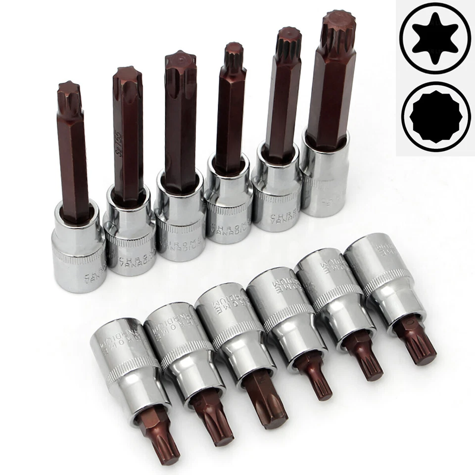 Torx Star & Spline Socket Bit Se Drive Sockets Metric Bit t T20-T60,M5-M18 1/2" - Image 3 of 4