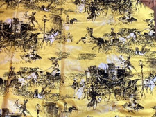 Vintage 1950s Print "Sociable Horse Coaches", Pinewood Fabric Curtains 36"d 45"w