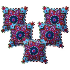Indian Suzani Cushion Cover Hand Embroidered Home BedSofa Pillow Cases Turquoise