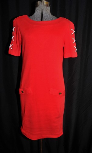 VTG 80s Patriotic Jersey Dress Shoelace Tie Sleeves Size XS Patriotic Nautical - Picture 3 of 7