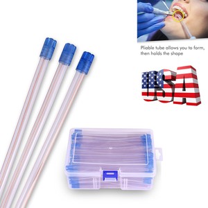100Pcs/Bag Disposable Dental Suction Saliva Tubing Clear with Blue Tube Tips