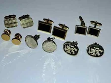 Cufflinks Job Lot x6 Pairs Gold Style & Black Squares, Circles, Ovals, Knot..