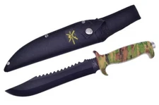 Jungle Fever VI 13.5" Overall Fixed Black Blade Camo Rubber Handle Nylon Sheath
