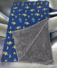 Petite L'amore Blue Gray Yellow Truck Baby Blanket Security-