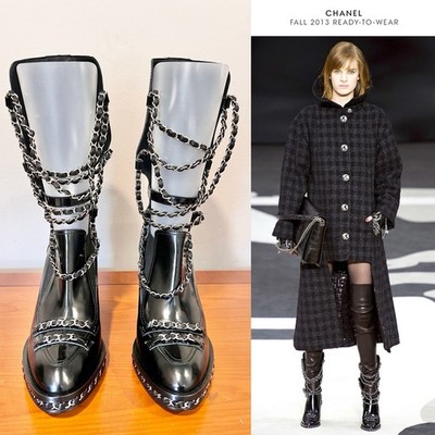 Chanel By Karl Lagerfeld RTW 2013 Chain obsession block heel leather boots sz 40