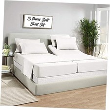 Split California King Sheets 5 Pieces-Split Split Cal King Sheets White Solid