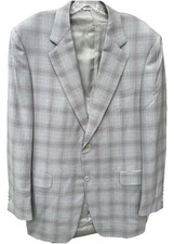 CANALI Plaid Windowpane Gray/Light Blue Sport Coat Mens 44L Blazer Quiet Luxury