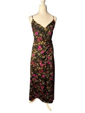ASTR The Label Floral Satin Midi Dress Wrap Ruched Side Tie Cami Slip Womens S