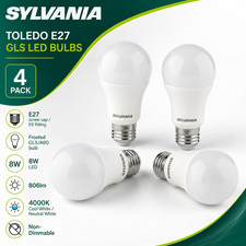 Image of Sylvania Toledo E27 GLS Frosted LED Bulbs 8W 806lm 4000K Cool White 4 Pack