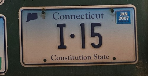 2007 CONNECTICUT VANITY LICENSE PLATE TAG    I-15   INTERSTATE 15