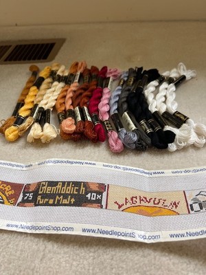 Needlepoint Belt Kit Scotch Whisky Theme Glenfiddich Glenlivet Canvas + Threads