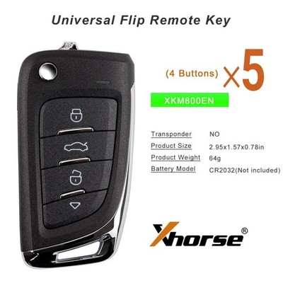 5x Xhorse Universal Wire Remote Flip Smart Key 4 Buttons Knife Style XKM800EN