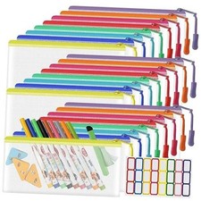 24 Pack Mesh Zipper Pouch Bags, Small, Clear Pencil Pouch Bulk, A6 24 8 Color