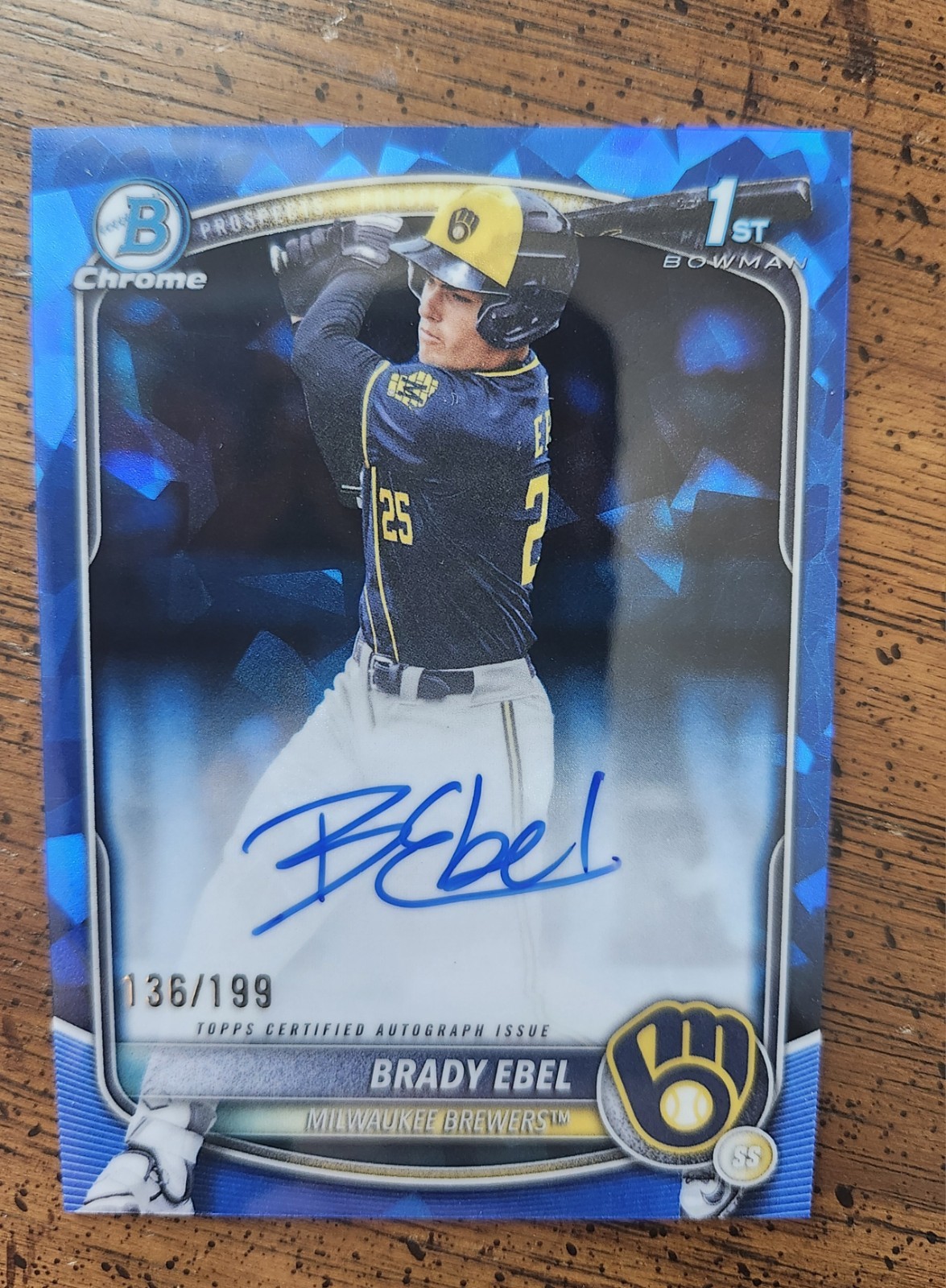 2025 Bowman Draft Sapphire Brady Ebel Chrome Auto 1st Prospect #136/199 Brewers