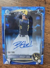2025 Bowman Draft Sapphire Brady Ebel Chrome Auto 1st Prospect #136/199 Brewers