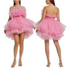 Mac Duggal Pink Strapless Ruffled Tulle Mini Ballgown 20750 size 10 New