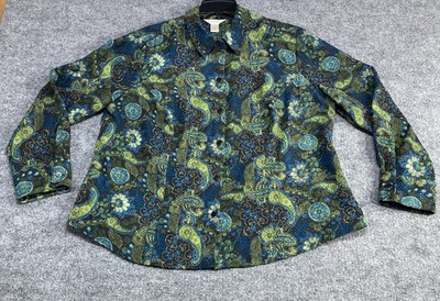 CJ Banks Women s Plus Long Sleeve Button Front Paisley Print Shirt Top Size 1X