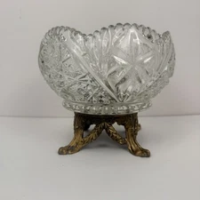 Loevsky & Loevsky L&L WMC 6616 Brass Footed Crystal Cut-Glass 