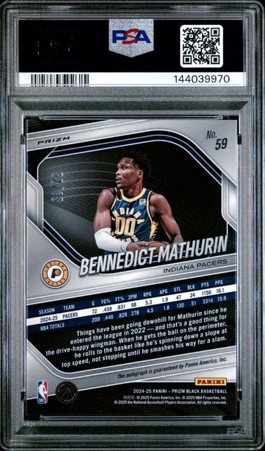 2024-25 Prizm Black Bennedict Mathurin Gold Shimmer AUTO 2/10 #59 PSA 10 POP 1 view 2