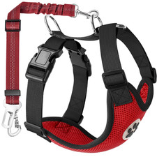 SlowTon Hundegeschirr Sicherheitsgurt Auto atmungsaktiv verstellbar Rot