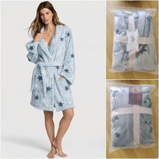 NEW IN PACKAGE Victoria s Secret Short Cozy Robe Plush Fleece Blue Stars XS/S