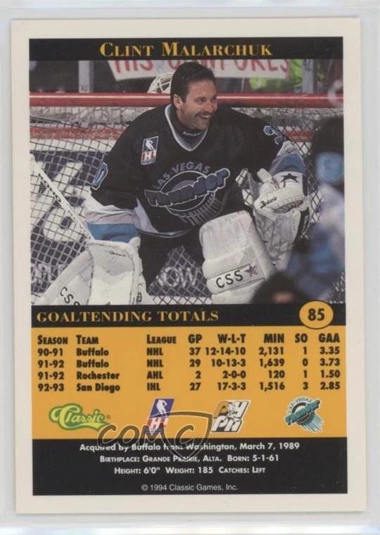 1994 Classic Pro Hockey Prospects Clint Malarchuk #85 - Image 2 of 2