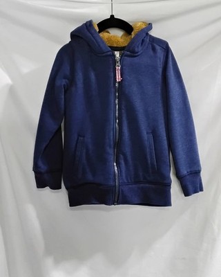 CARTER S Boys Size 5 Hoodie Sweater Jacket Navy Blue Faux Fur Lined  w/Pockets 