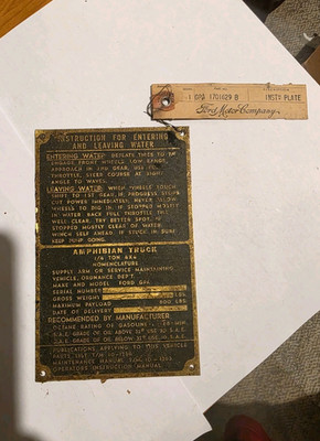 NOS Original Nomenclature Data Plate Ford Motor GPA SEEP Jeep G504 GPA-1701629-B