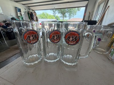 A&W All American Food 2007 Promotional Heavy Glass Root Beer Mug set of 3