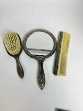 Vintage Silver Plated Vanity Set Hand Mirror Hair Brush and Comb Heavy