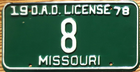 Item photo. Show Listing Details page. Listing 1978 Missouri License Plate Number 8 Tag – Dead Animal Disposal