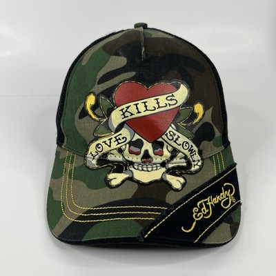 Ed Hardy Hat Cap Snap Back Green Camo Mesh Back Love Kills Slowly Mens