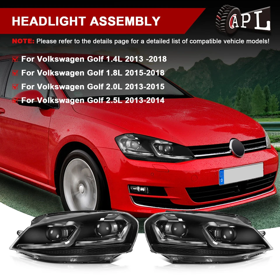 Left+Right LED DRL Headlight For 2015-2017 Volkswagen Golf SportWagen SEL 1.8L - Image 2 of 4