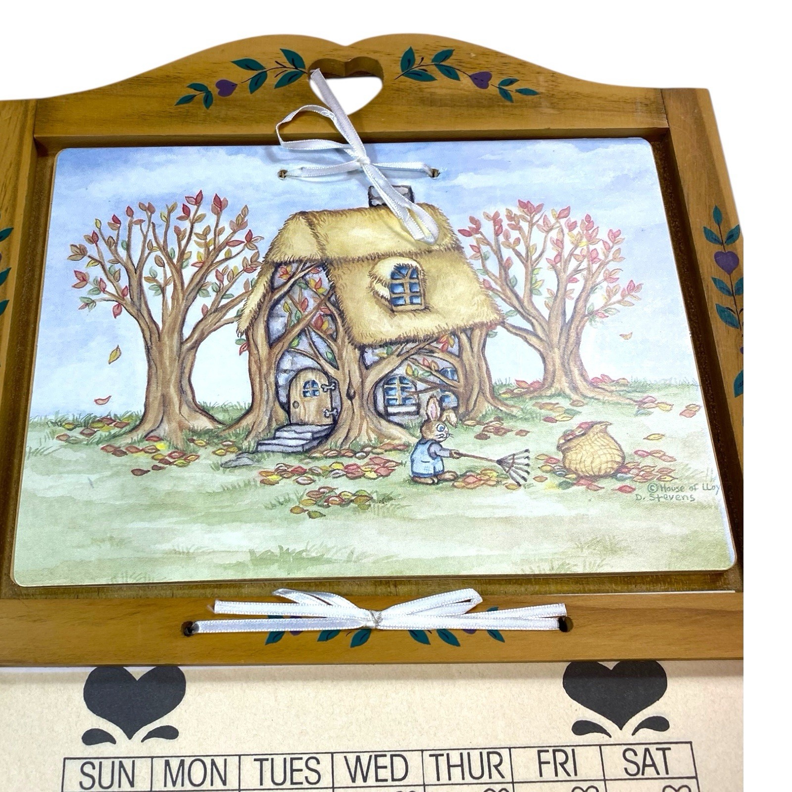 VTG 90s Wooden Perpetual Wall Calender Handpainted w Two Covers 20" x 11.5''