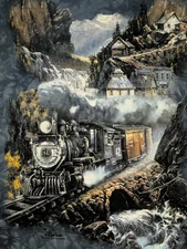 The Mountain Men's T-shirt Blue Mt. Train #42 Leather Tag XL #1477 NWT