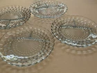 4 Vintage Anchor Hocking Blue Bubble 9 1/2” Glass Dinner Plates Divided Grill