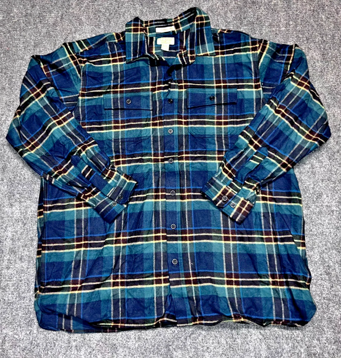 LL Bean Flannel Shirt Men 2XL Green Plaid Fleece Lined Traditional Fit Button Up