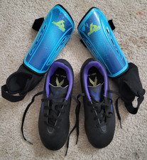 LOT Adidas Children's Soccer Cleats Brava Shin Guards COMBO; Black/Blue,Size2
