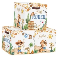  Western Cowboy Kid Storage Basket Set Horse Boot Foldable Closet Clothes 