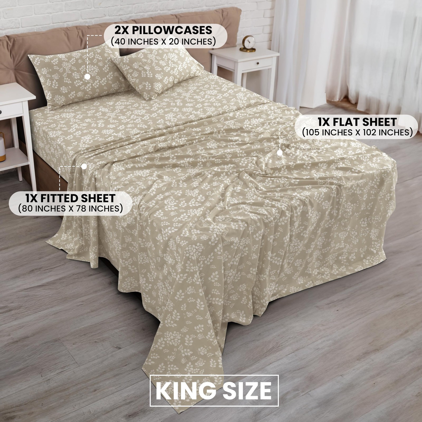 Lux Decor Collection Bed Sheets - 4 Pc King Size Sheets - 1800 Thread Count