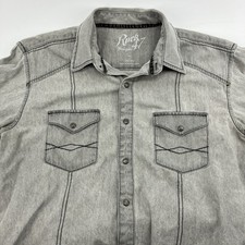 Rock 47 By Wrangler Pearl Snap Western Shirt Men  s Large Gray W/Embroidery