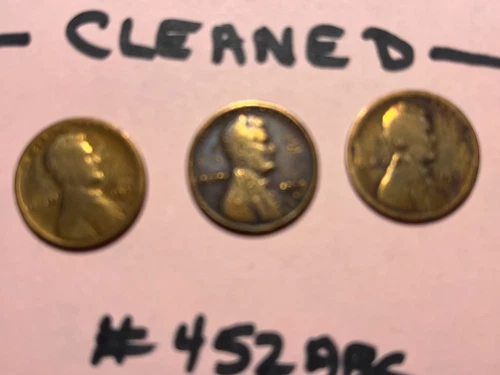 (3) 1911 D 1912 D 1913 D Lincoln Wheat Cent Penny --CLEANED Buyer grade #452ABC