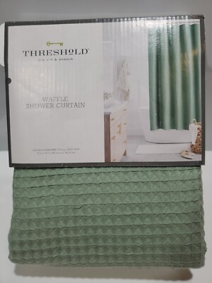 Green Waffle Fabric Shower Curtain - Threshold 72'' x 72'' - New