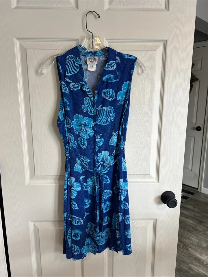 Vestido Vintage PEPPERMINT BAY Azul Playa Hawaii Boho Túnica Floral Normcore M Foto 4 de 4