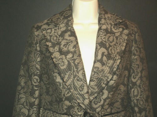 New Donna Degnan Blazer Size 4 Jacket Brown Paisley Fringed Accents Buttoned - Picture 2 of 7