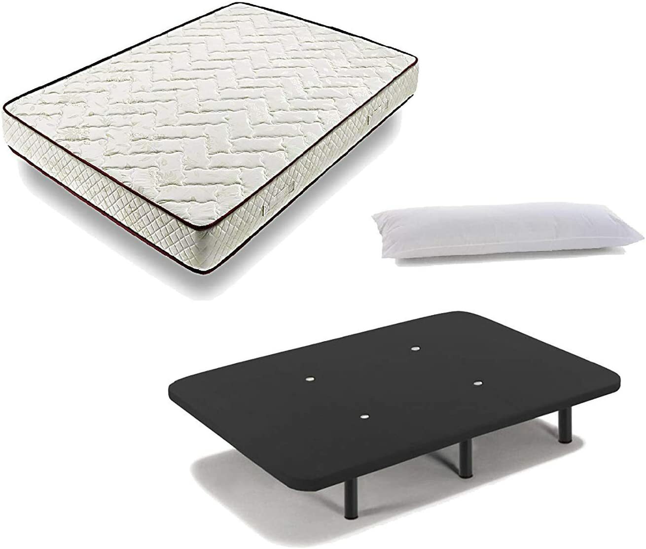 Colchón Flexitex + Base Tapizada Negro + 6 Patas 26cm + Almohada Fibra 90x190