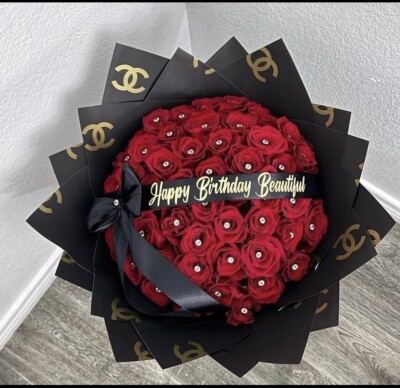 Korean Flower Wrapping Paper   Black Waterproof 20 Sheets 22x22 In