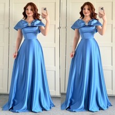 Princess Blue Off the Shoulder Wedding Dresses Satin A Line Bridal Gowns